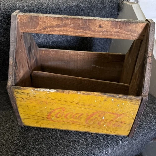 Vintage 1940's WWII War Wings Wooden Yellow Coca Cola 6-Bottle Carrier