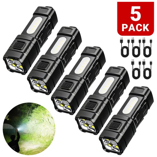 5x Mini Flashlight Rechargeable Flashlights EDC Pocket LED Small ...