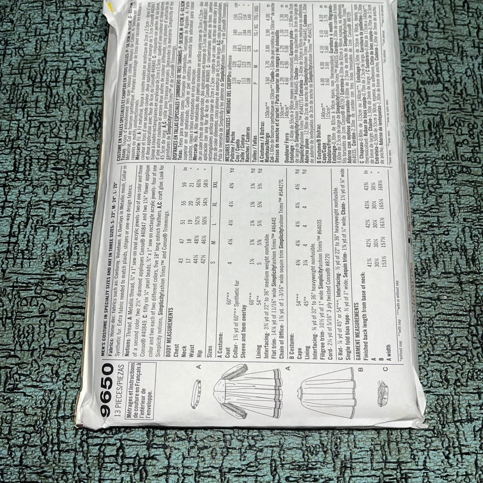 Simplicity 9650 S M L costume pattern UNCUT Elizabethan King Henry Renaissance - Image 2 of 2