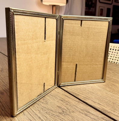 Vintage Brass Folding Double 8x10 Picture Frame Ornate Hinged Desk Frame