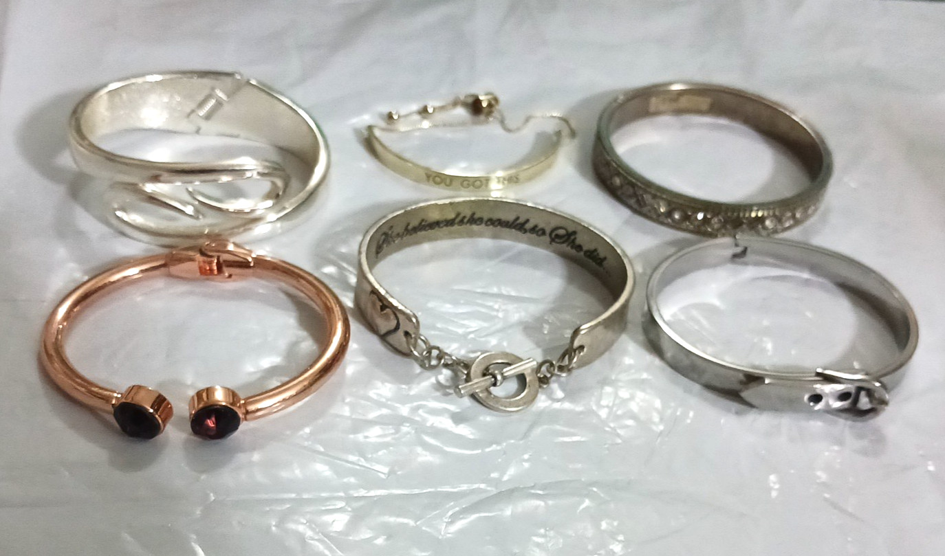 Bracelets. silvertone goldtone, hinge, toggle, sl… - image 1