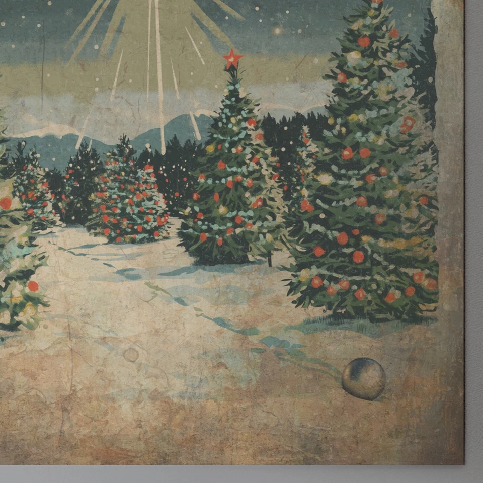 Póster de árbol de Navidad OVNI, arte de pared extraterrestre de Navidad, orbe de ciencia ficción retro decoración navideña Foto 3 de 4