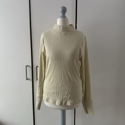 Free People The Dylan geripptes Langarmshirt mit Stehkragen Größe L Large Moos