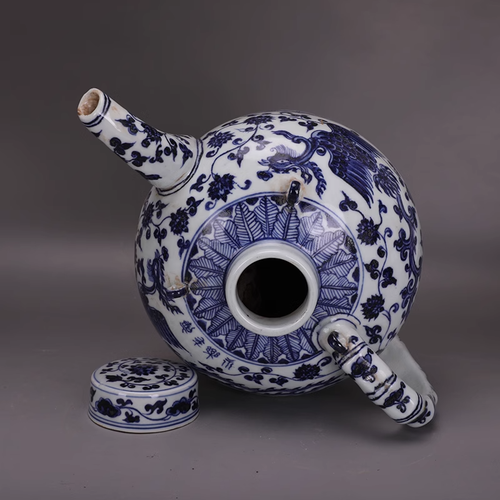 Sammlerstück Kunst chinesische Hand blau & weiß Porzellan Phönix Taepot - Bild 9 von 10
