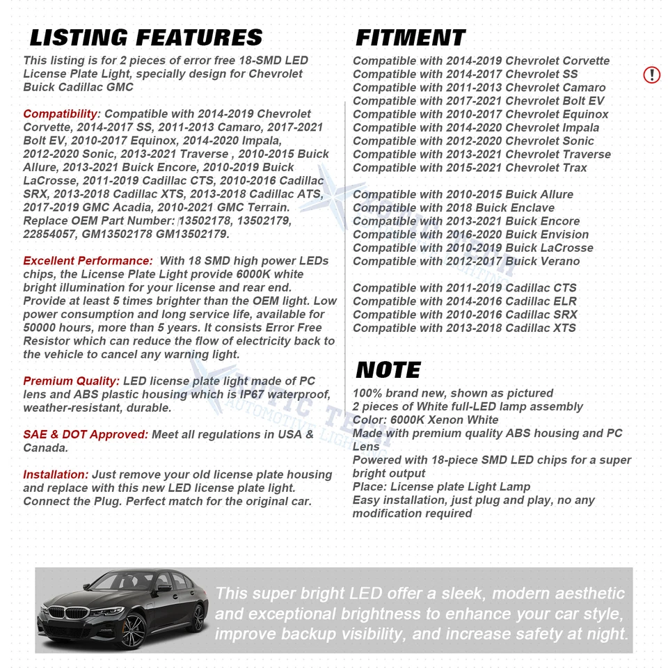 Безошибочный сменный фонарь для Cadillac CTS XTS ATS Buick Encore - Изображение 2 из 4