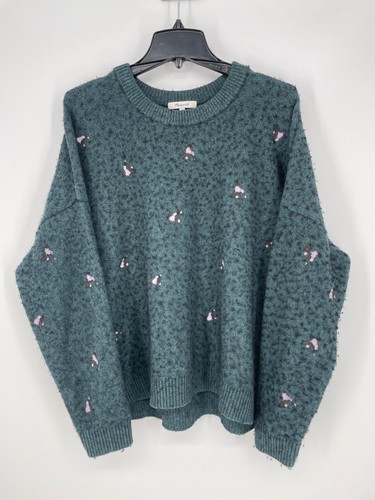 Madewell Damen 2X bestickter Kreuzstich Blumen Pullover Sweater türkis grün - Bild 11 von 12
