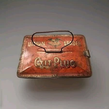 Antique lunch box  tobacco tin Union Leader cut plug Buchanan & Lyall N.Y.8"x5"