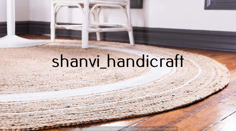 Round Rug designer 100% Farmhouse Jute Natural Carpet Braided Style Rustic Mat - Image 2 of 4
