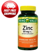 Spring Valley Zinc Immune Support Dietary Supplement Caplets, 50 mg, 200 Count