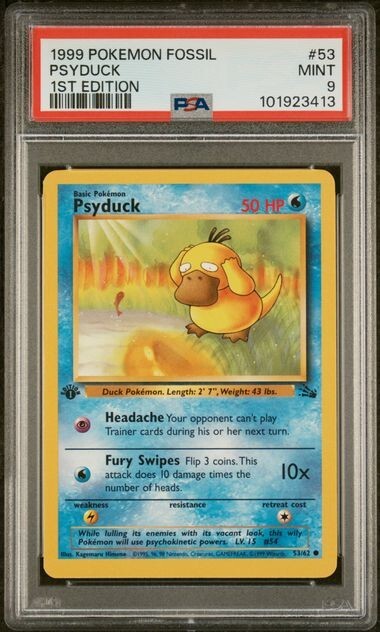 PSA 9 PSYDUCK 53 1ST EDITION FOSSIL GEM MINT VINTAGE POKEMON 1999