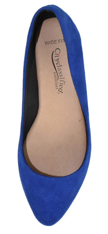 Zapatos planos CityClassified para mujer ajuste ancho punta puntiaguda azul marino cómodos con sujeción Foto 3 de 3