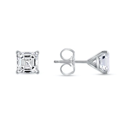 2,25 ct Asscher Lab Created Diamant Ohrringe massiv 14 K Weißgold Martini Push