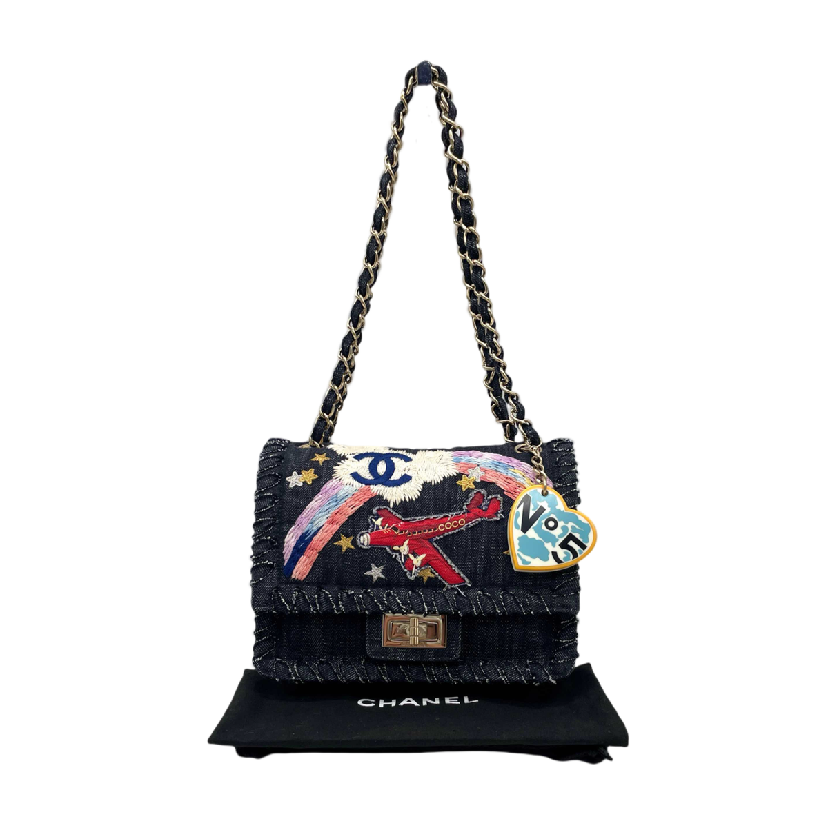 RAREAuth CHANEL Night Flight 2.55 Mini Double Chains Flap Bag 2006