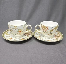 Set 2 Wedgwood Oberon Bone China Leigh Shape Footed Cup and Saucer 