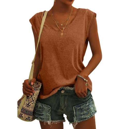 Einfarbige ärmellose Damen-Tanktops V-Ausschnitt lässig locker Sommer T-Shirts Tee - Bild 5 von 73