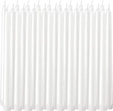 30 Pack Tall Taper Candles - 10 Inch White Dripless, Unscented Dinner Candle - P