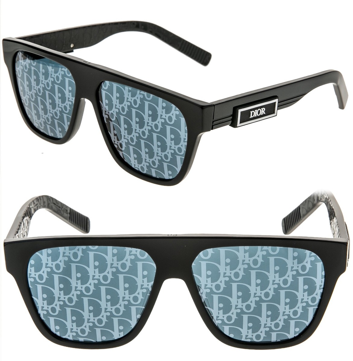 CHRISTIAN DIOR Black Blue Mirror Oblique Print B23 S3I