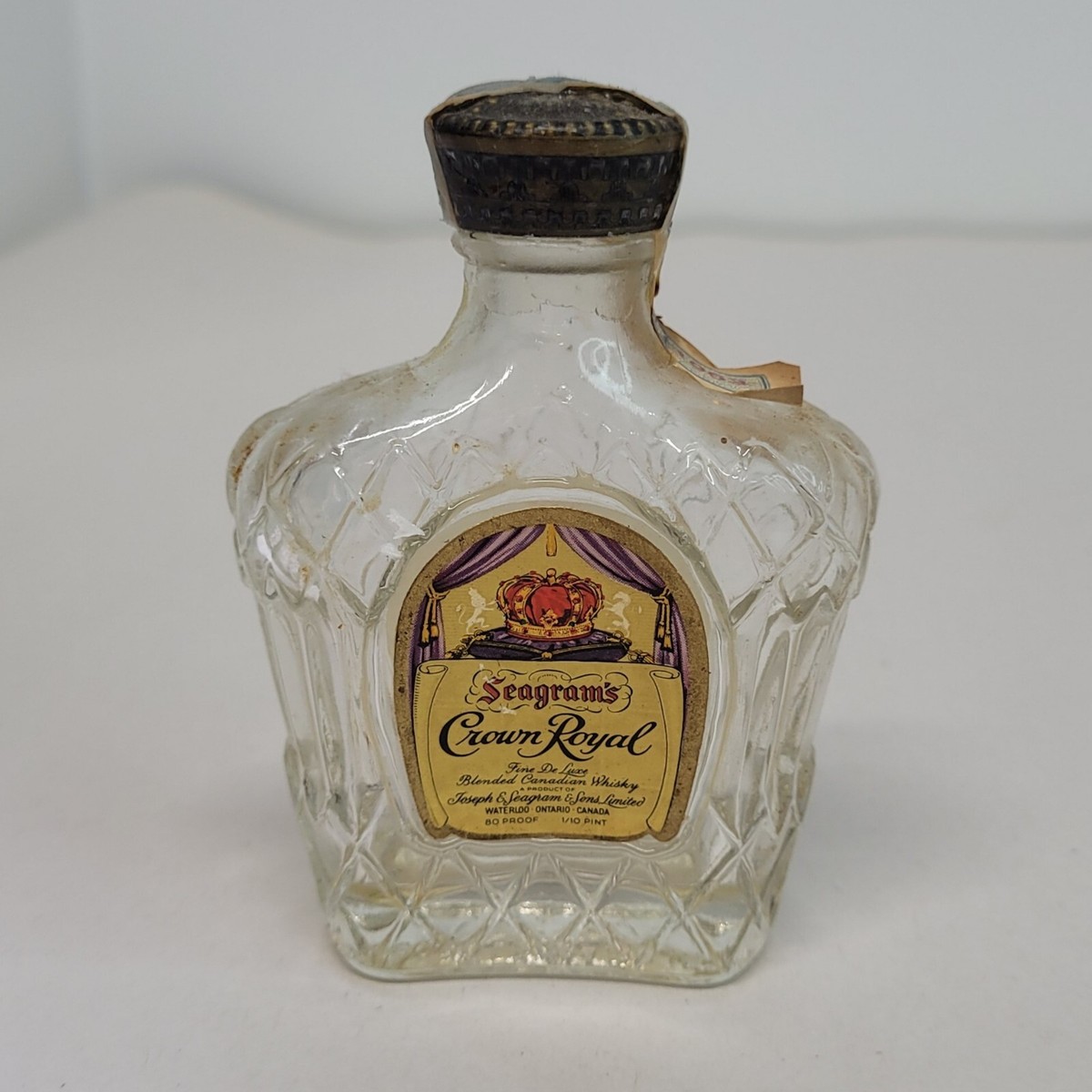 Vintage Miniature Nip Bottle Seagram's Crown Royal tax stamp