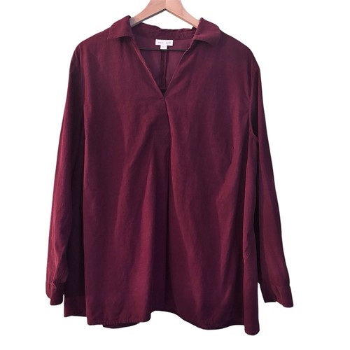 Women's J.Jill burgundy red corduroy pull over tunic top size 2x