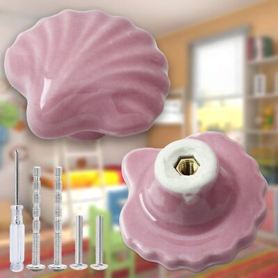 2pcs Ceramic Cabinet Knobs Pink Drawer Knobs Shell Shaped Dresser Knobs Cute 
