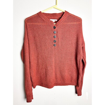 American Eagle Chunky Knit Henley Orange Pullover Sweater