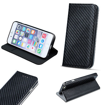 SMART MAGNET CARBON Buch Form Klapp Tasche Hülle Book Cover Case Handyauswahl