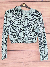 RAYON Size Large Cropped Sweatshirt Blue And Black Hoodie Top