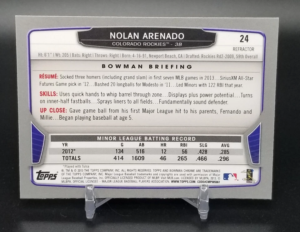 Nolan Arendado 2013 Bowman Chrome Rookie RC Xfractor - Image 2 of 2