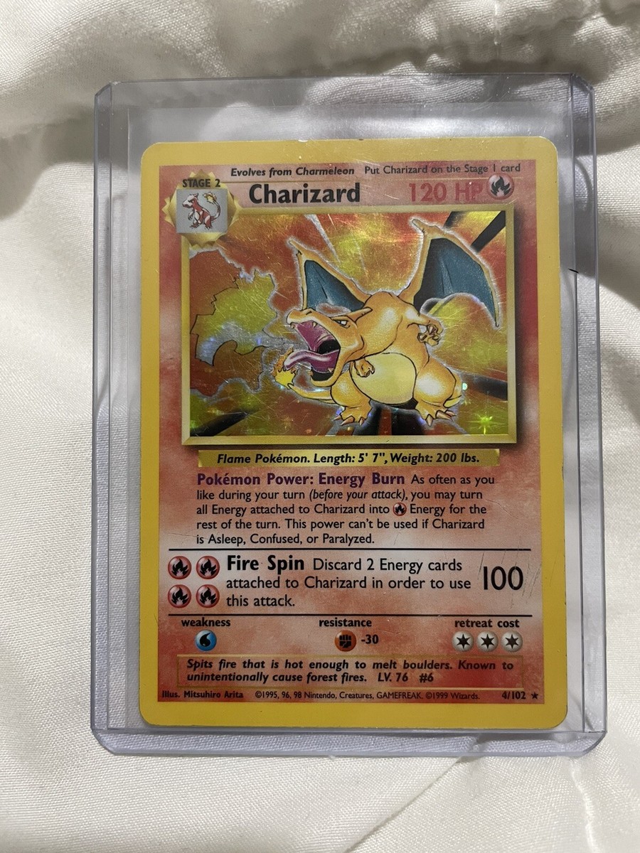 Vintage Pokemon Holo Charizard Card (4/102) Original 1999 Base Set