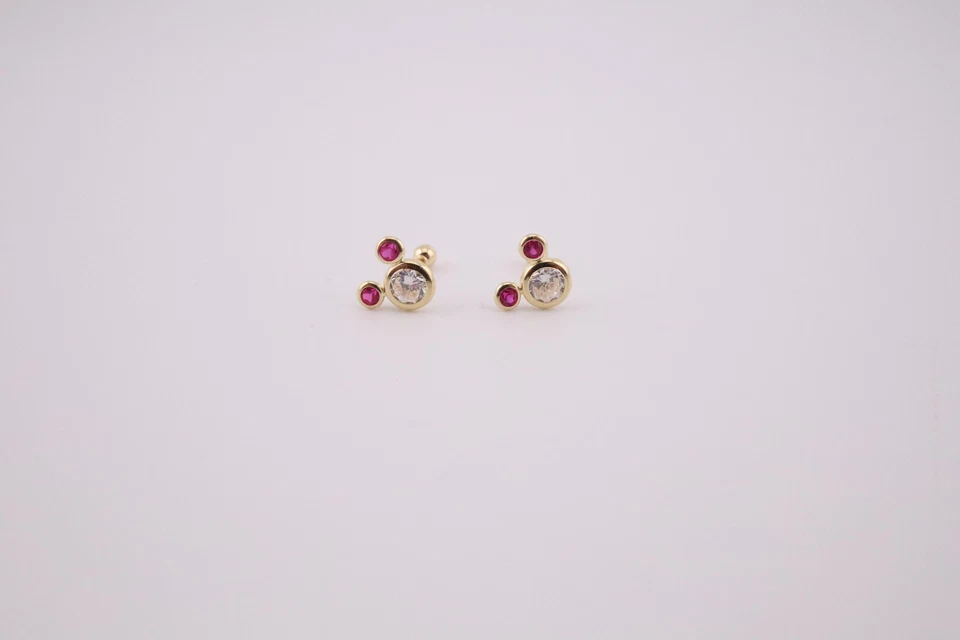 Aretes de Mickey Mouse rosa de oro de 14k para mujer - ¡Adorables y brillantes! Foto 4 de 4