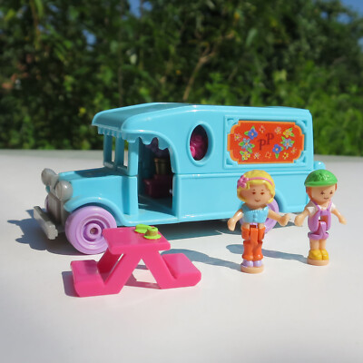 Mini Polly Pocket Flower Cafe on the go 100% complete Blumenwagen Bluebird