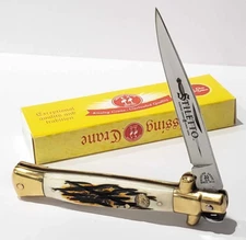 Kissing Crane Burnt Bone Spear Point Stiletto Manual Folding Pocket Knife EDC