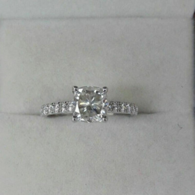 2 Ct Cushion Simulated Diamond Solitaire Engagement Ring 14K White Gold Plated