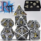 Hollow Silver Gold Metal DND Dice Set Polyhedral Dungeons & Dragons RPG Game Box
