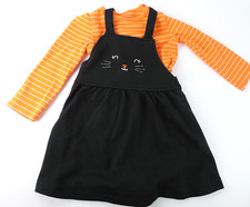 NEW NWOT Carter's Black Cat Jumper Dress and Striped Top Halloween Outfit 12M