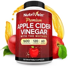 Nutrivein Apple Cider Vinegar Capsules with Mother 1600mg - 120 Pills - Detox 