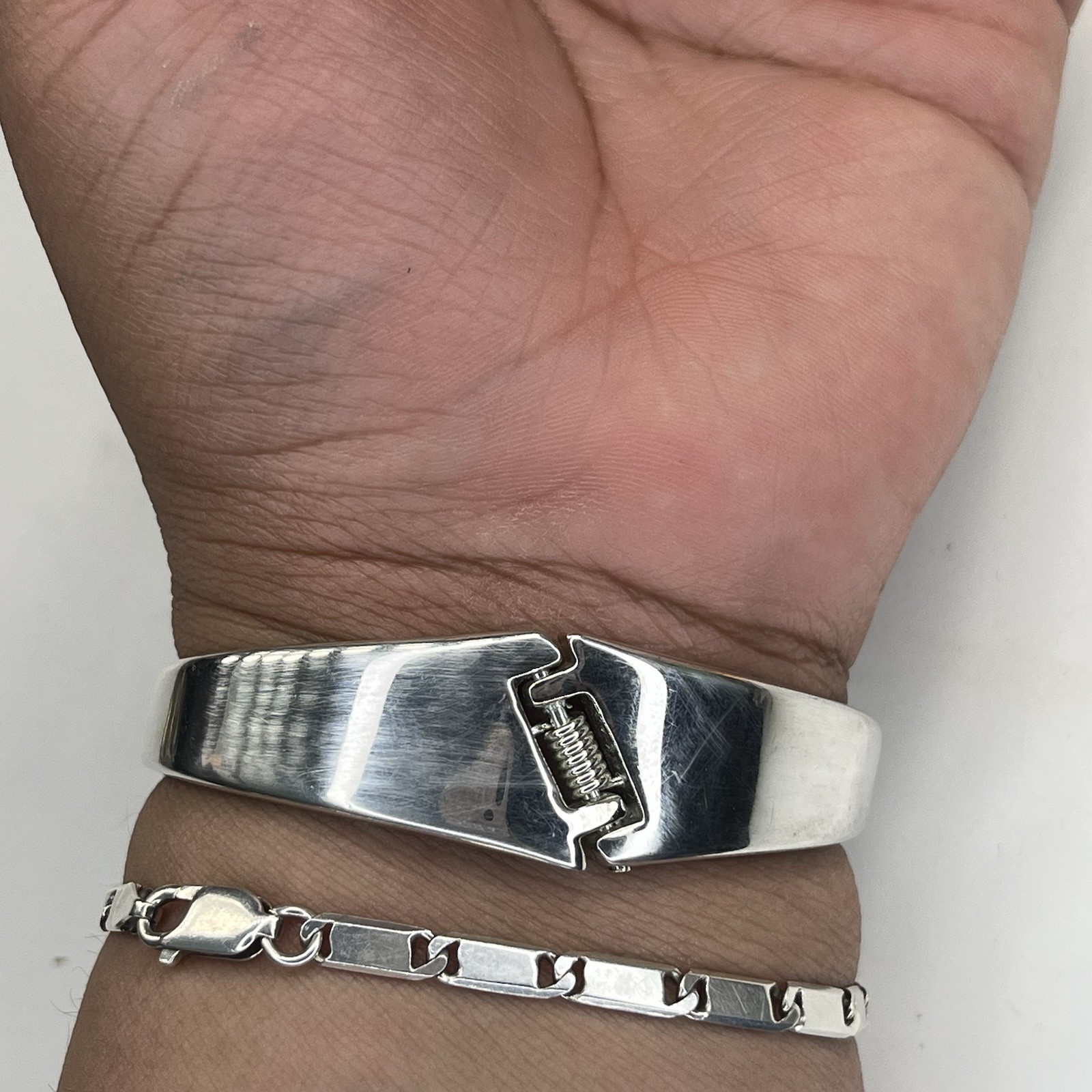 Wave Stack, Spring Hinge, Silver Tone, Bangle Bra… - image 4