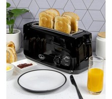 Quest 4 Slice Toaster Black - Extra Wide Long Slots for Crumpets and Bagels