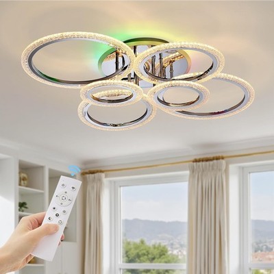 LED Deckenleuchte Fernbedienung RGB Dimmbar Wohnzimmer Deckenlampe Kristall Ring