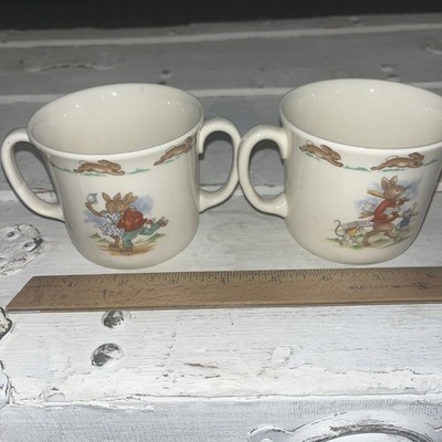 Vintage Late 70s Set Of Two  BUNNYKINS  Royal Doulton Mugs, One Double Handled