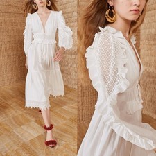 Ulla Johnson Sheila Dress White Lace Sleeve Embroider Midi Revolve Size 8 Medium