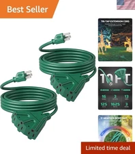 Outdoor Extension Cord Splitter 10FT Green Waterproof 3 Outlet Power Cable