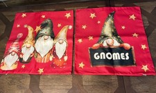 Set of 4 christmas gnomes linen pillow covers red 16  square