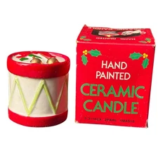 Vintage Christmas Holiday Ceramic Candle Hand Painted Drum Musical Instrument