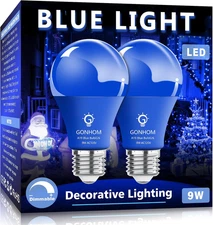 2 Pack A19 LED Blue Light Bulb,9 Watt Blue Lights Equivalent 100 Watt Colored