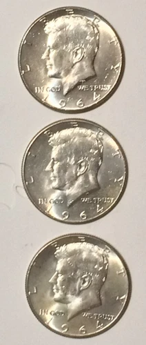 Lot of 3 Beautiful Uncirculated 1964-P John F Kennedy Silver Half Dollars