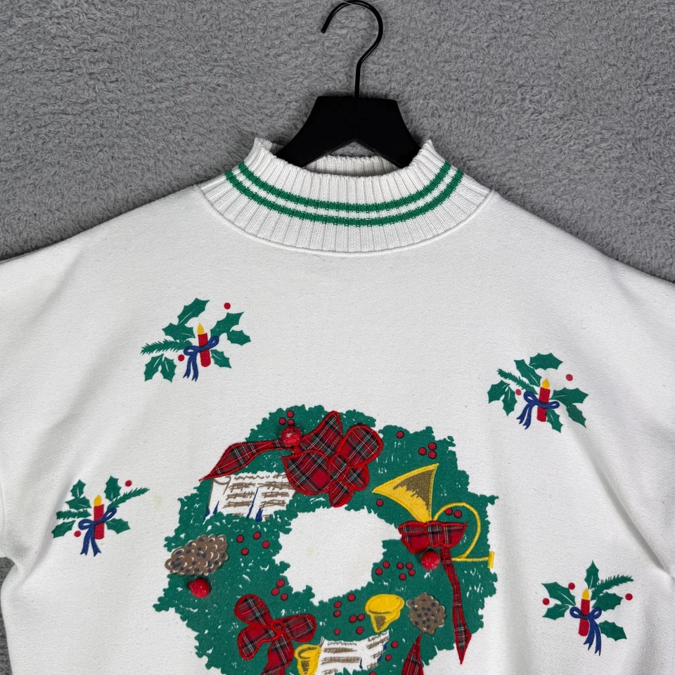 Sudadera Vintage Navidad Años 90 Talla Grande Cuello Simulado Estampado Corona Navidad Foto 4 de 4