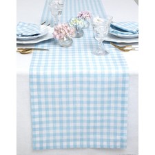 Linen Table Runner 108 Inches Long - 100 Pure Linen Blue Bell Gingham Check ...