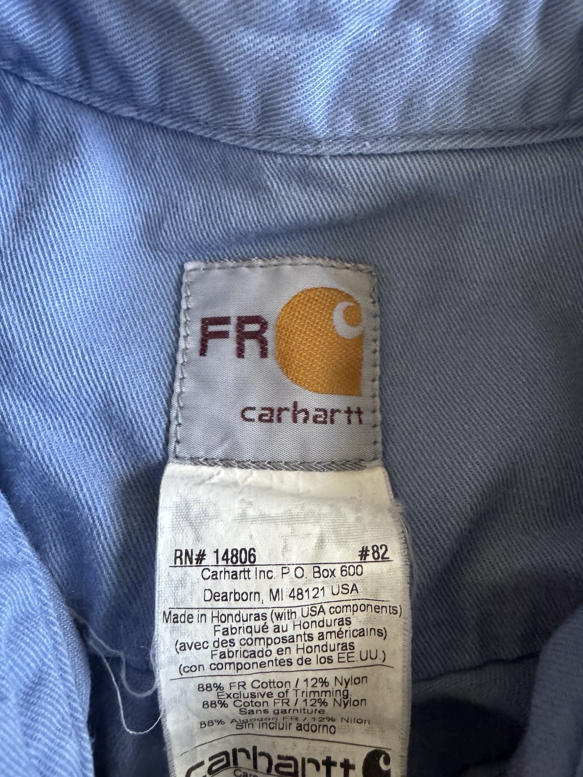 Carhartt Flame Resistant FR Button Down Shirt Mens XL Long Sleeve HRC 2 Blue thumbnail 7