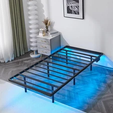 Floating Bed Frame Twin Size with LED Lights Easy to Assemble Metal Platform